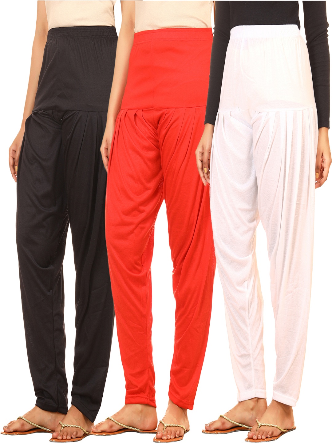 

AFRA GARMENTS Women Pack Of 3 Mid-Rise Loose-Fit Patiala, White