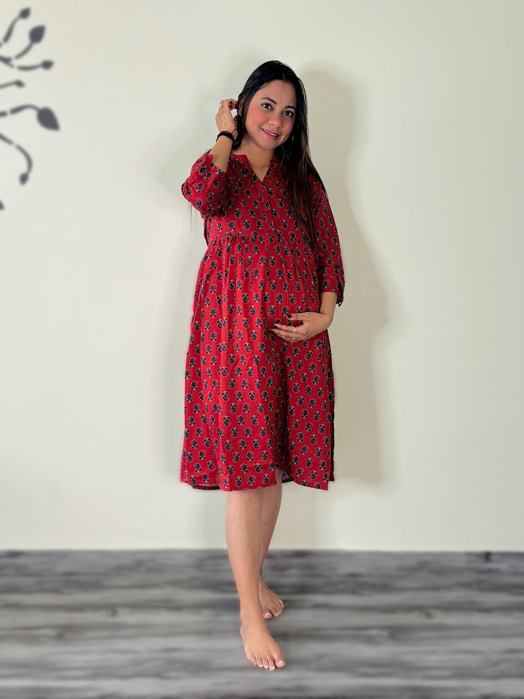 

SWEET MOON Printed Maternity A-Line Dress, Red
