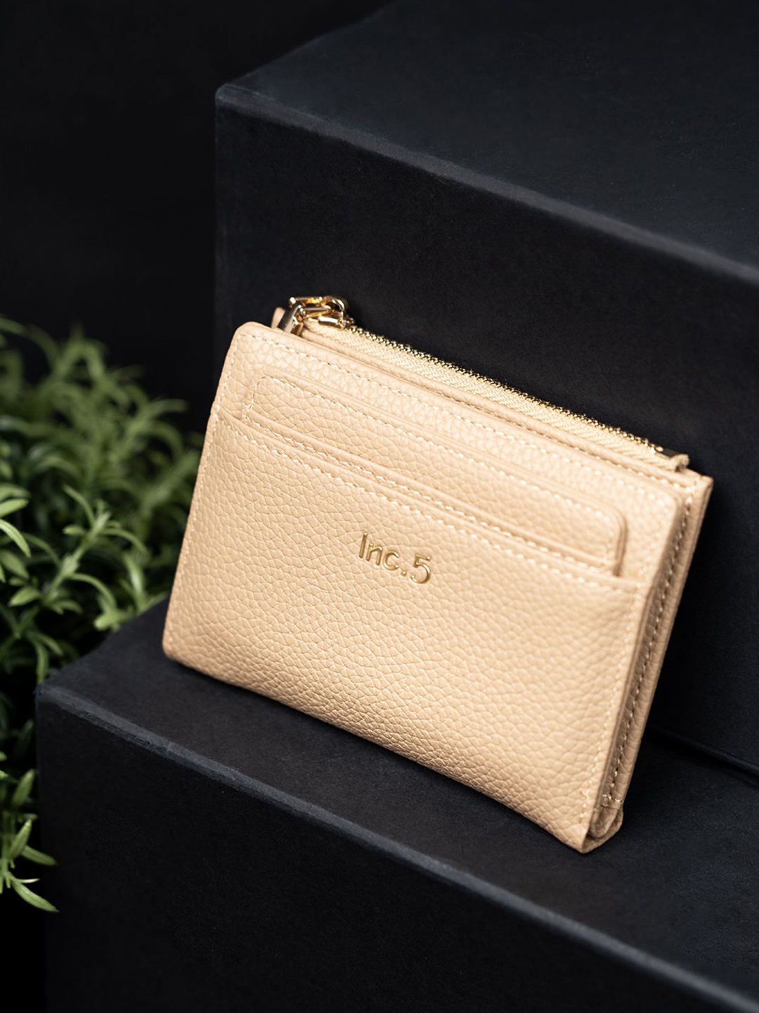 

Inc 5 Women Textured Zip Around Wallet, Cream