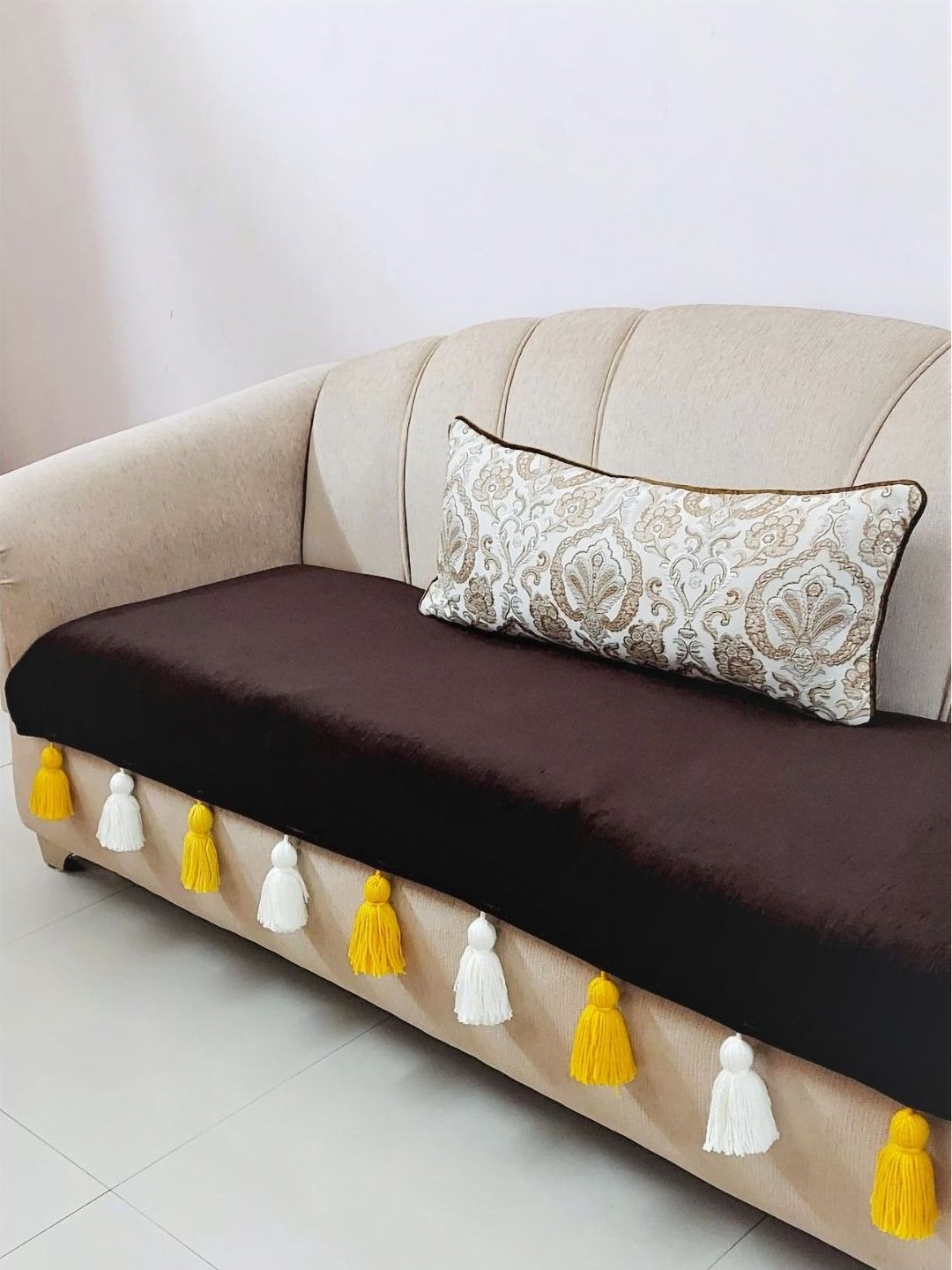 

THROWPILLOW Brown & White Solid Polyester 1 Piece Sofa Cover