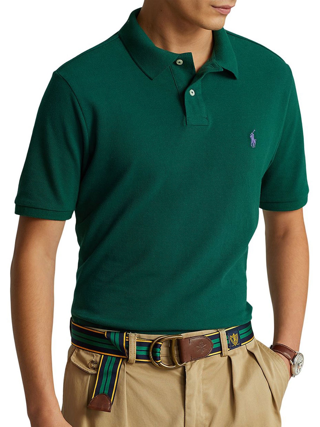 

Polo Ralph Lauren Men Solid Polo Collar Cotton Slim Fit T-shirt, Green