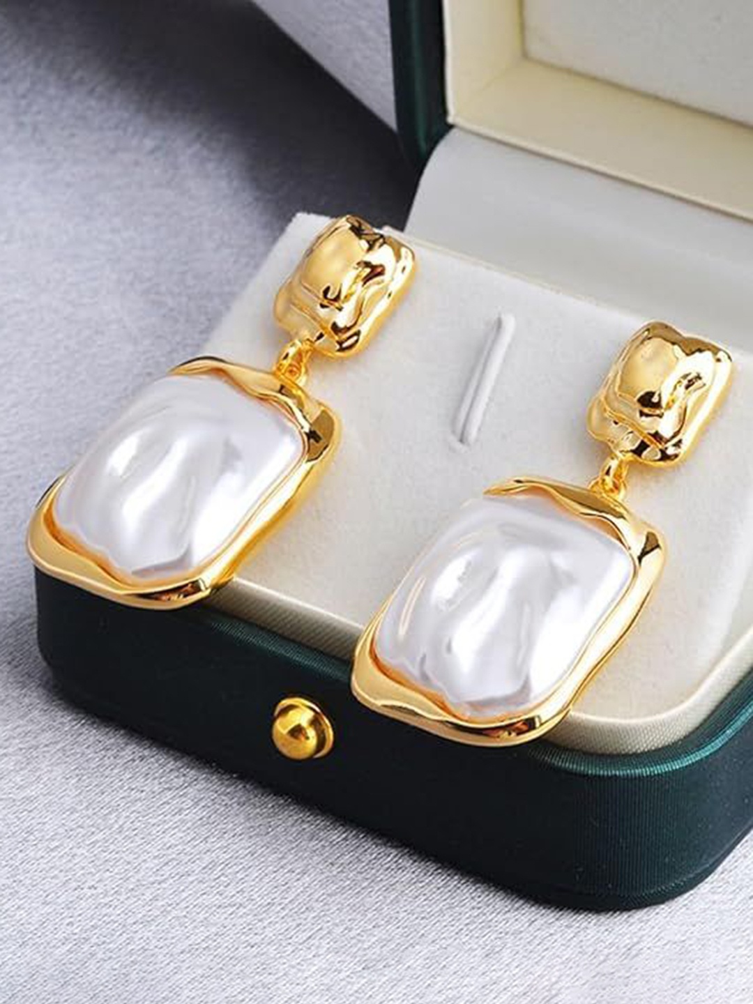 

SUBHAGALANKAR Gold Plated Pearls Studded Contemporary Drop Earrings