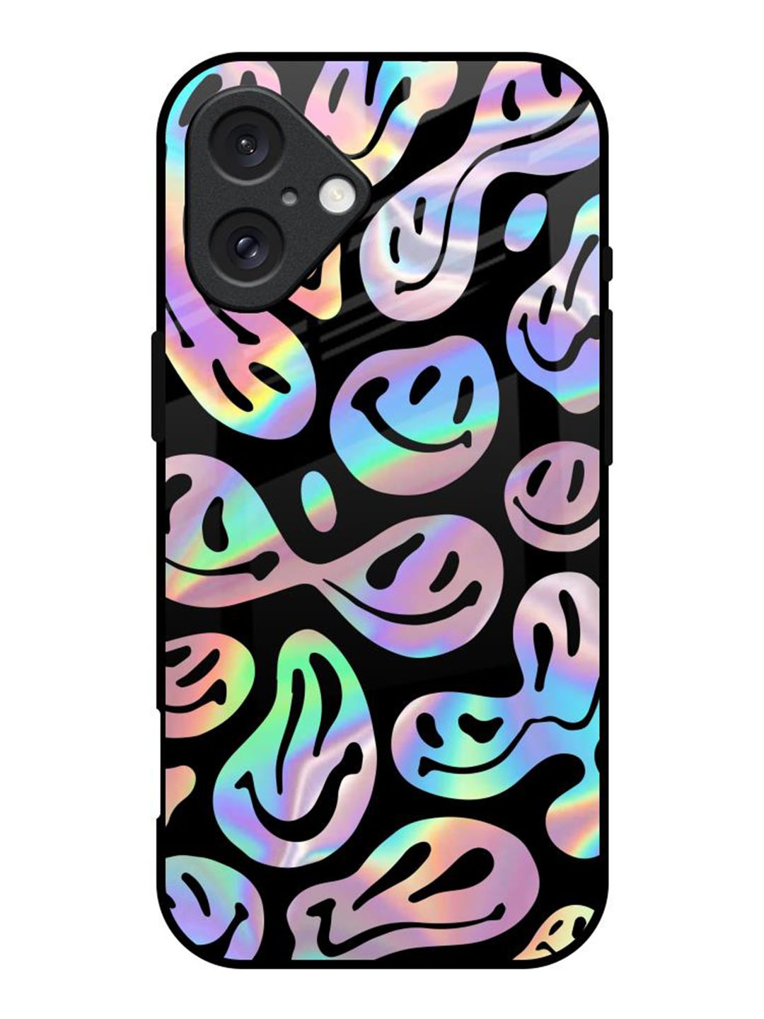 

QRIOH Acid Smile Printed iPhone 16 Back Case, Black