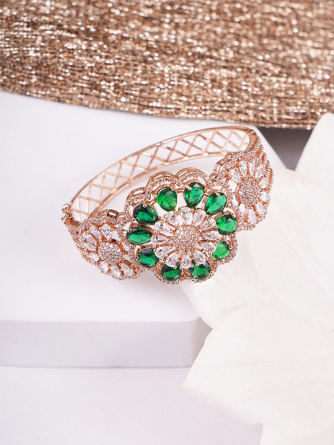 

Adwitiya Collection Rose Gold-Plated Artificial Stones Studded Bangle-Style Bracelet