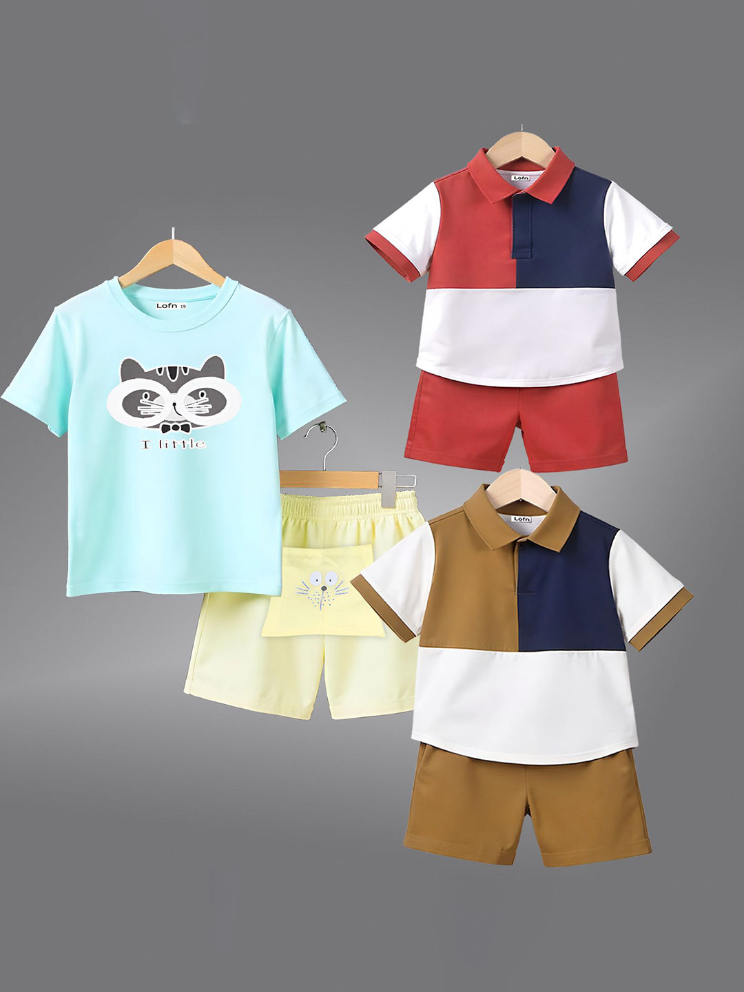 

Lofn Kids Pack Of 3 Colourblocked Pure Cotton T-Shirts With Shorts, White