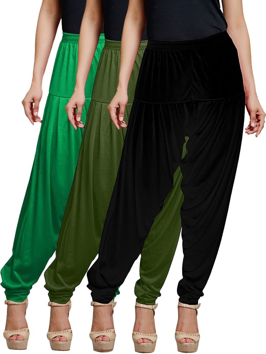 

AFRA GARMENTS Women Pack Of 3 Mid Rise Loose Fit Patiala, Black