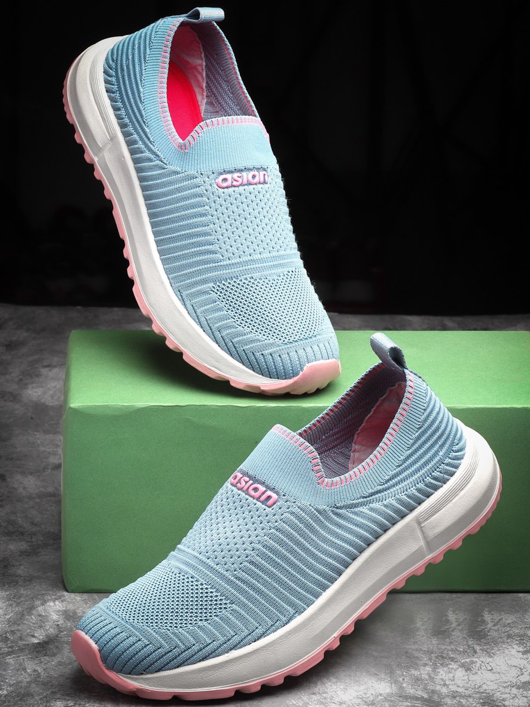 

ASIAN Women Textile Slip-On Running Non-Marking Shoes, Blue