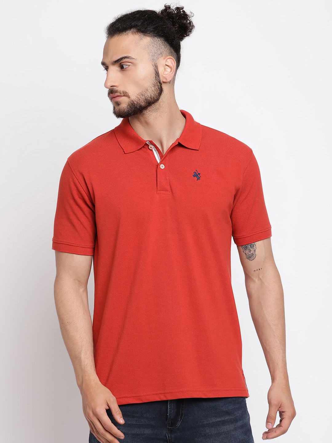 

Cantabil Men Solid Polo Collar Cotton T-shirt, Red