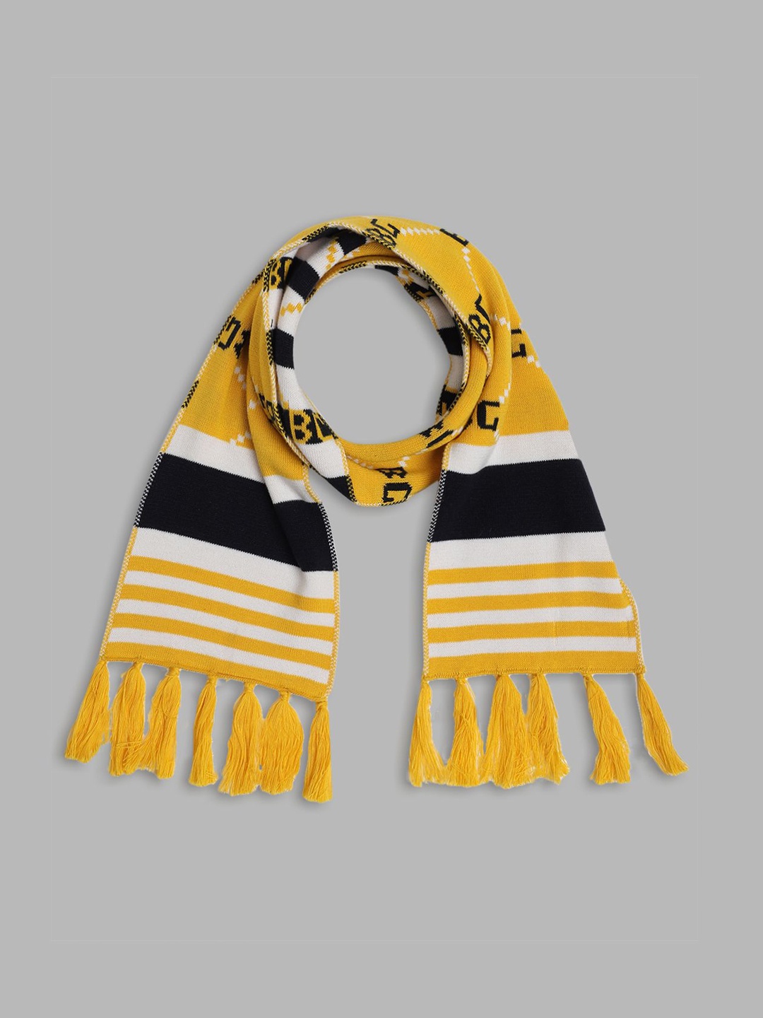 

Blue Giraffe Boys Striped Cotton Mufflers, Yellow