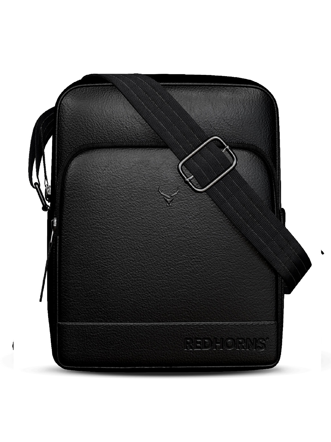 

REDHORNS Unisex Solid Leather Messenger Bag, Black