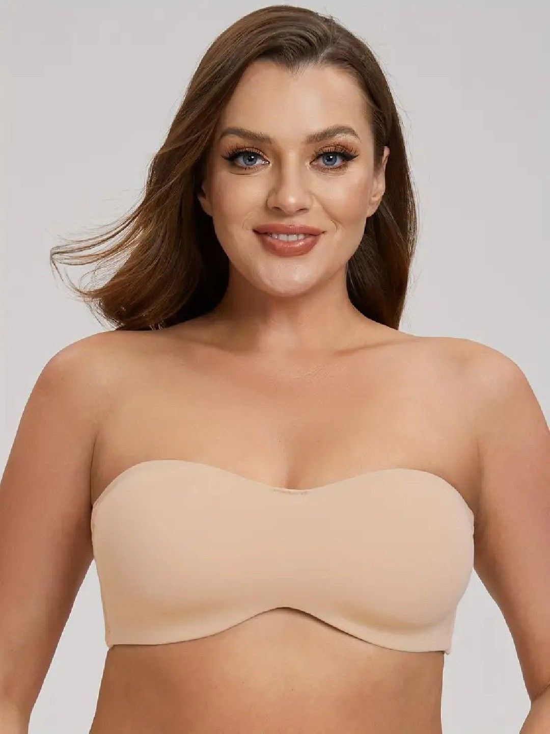 

Poftik Bandeau Strapless Seamless Medium Coverage Bra with Rapid-Dry, Beige