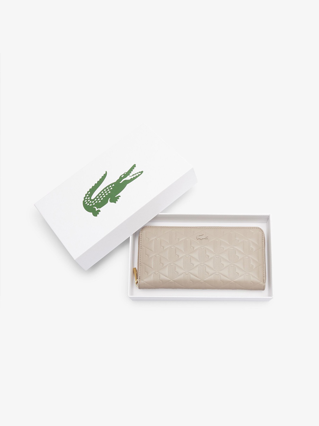 

Lacoste Women Maheki Zipped Embossed Leather Wallet, Beige