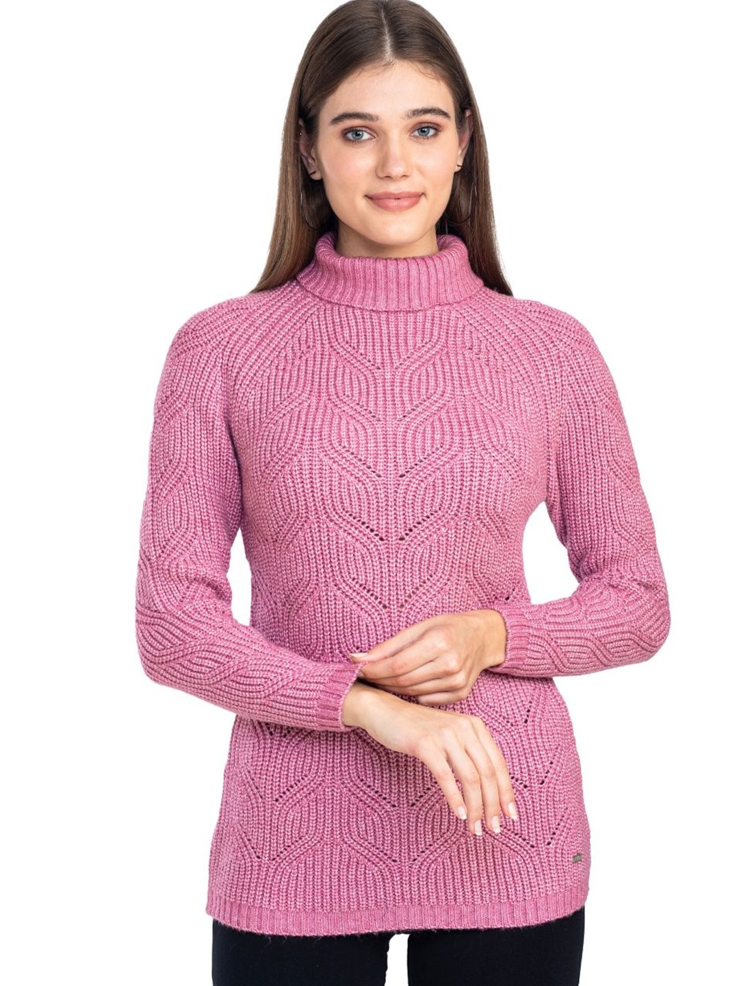 

Moda Elementi Women Woollen High Neck Pullover Sweaters, Pink