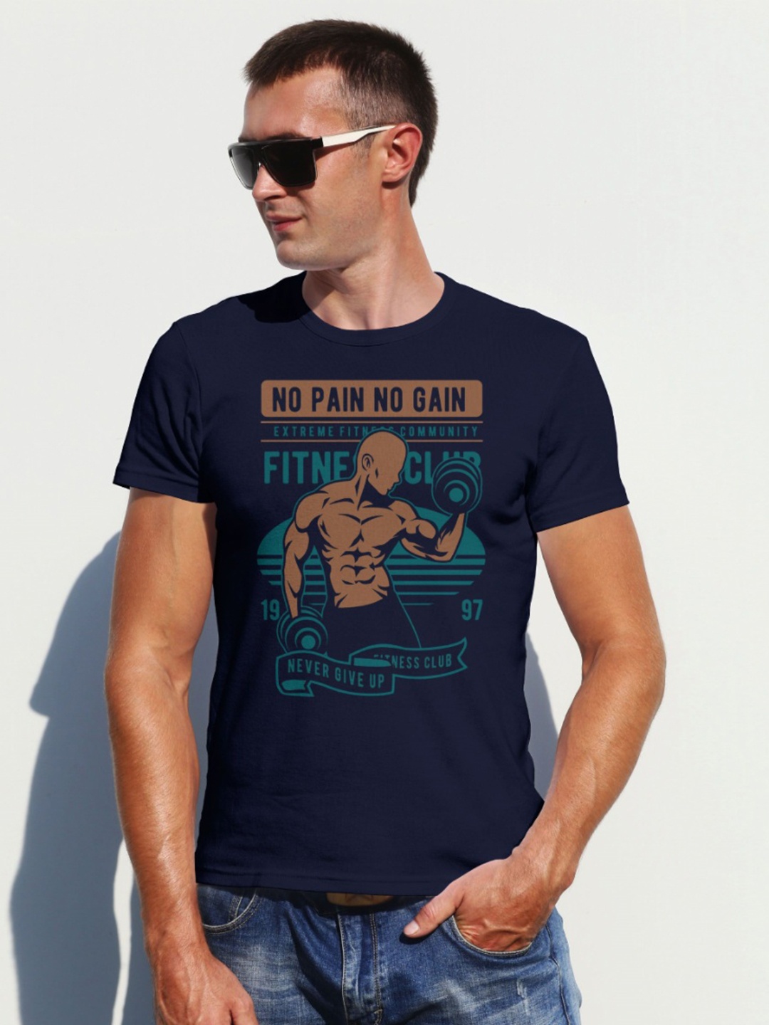 

Moda Rapido Men Graphic Printed Round Neck Cotton T-shirt, Navy blue