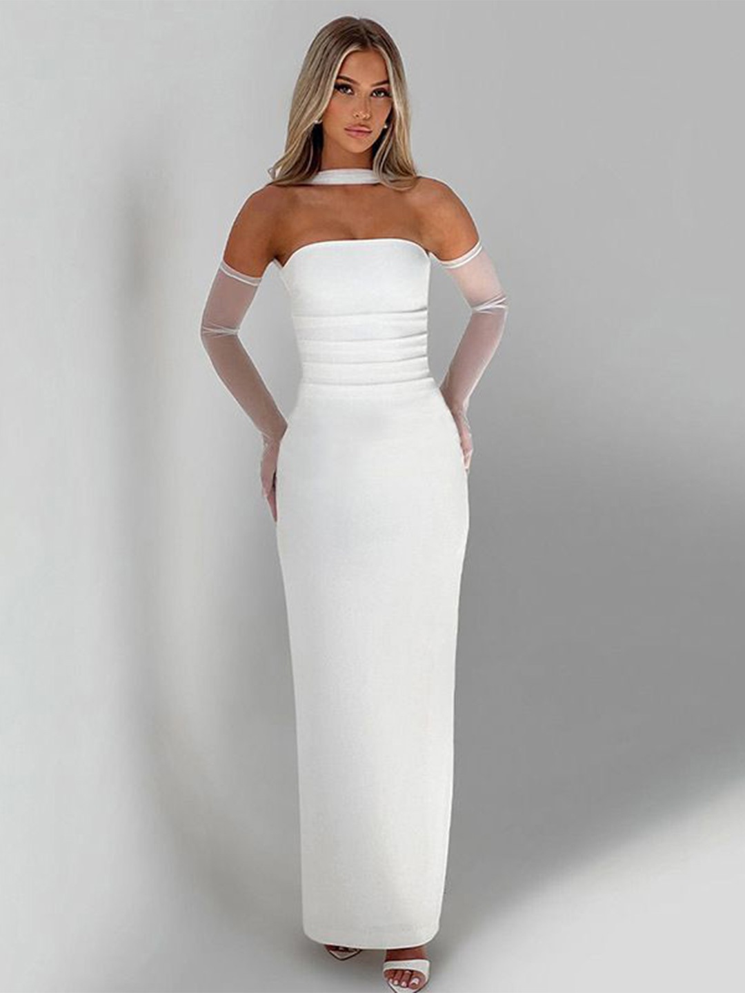 

MIAKEE Women Off-Shoulder Bandeau Maxi Dress, White