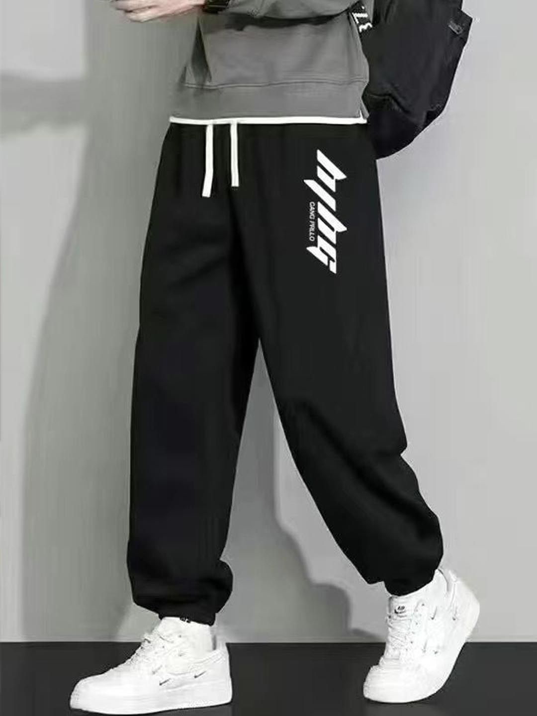 

StyleCast Men Typography Printed Joggers Trousers, Black