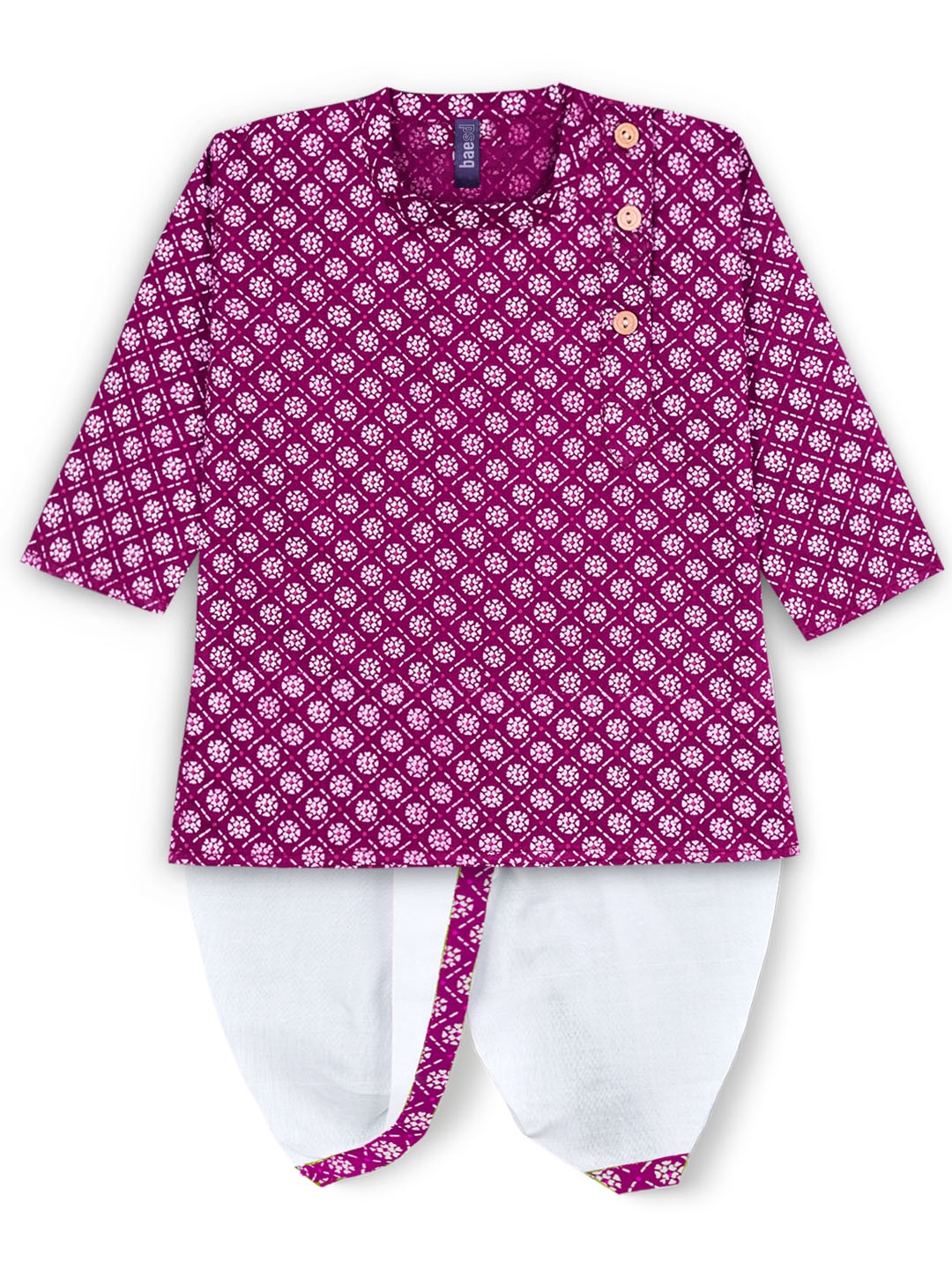 

BAESD Boys Ethnic Motifs Printed Regular Kurta with Dhoti Pants, Purple