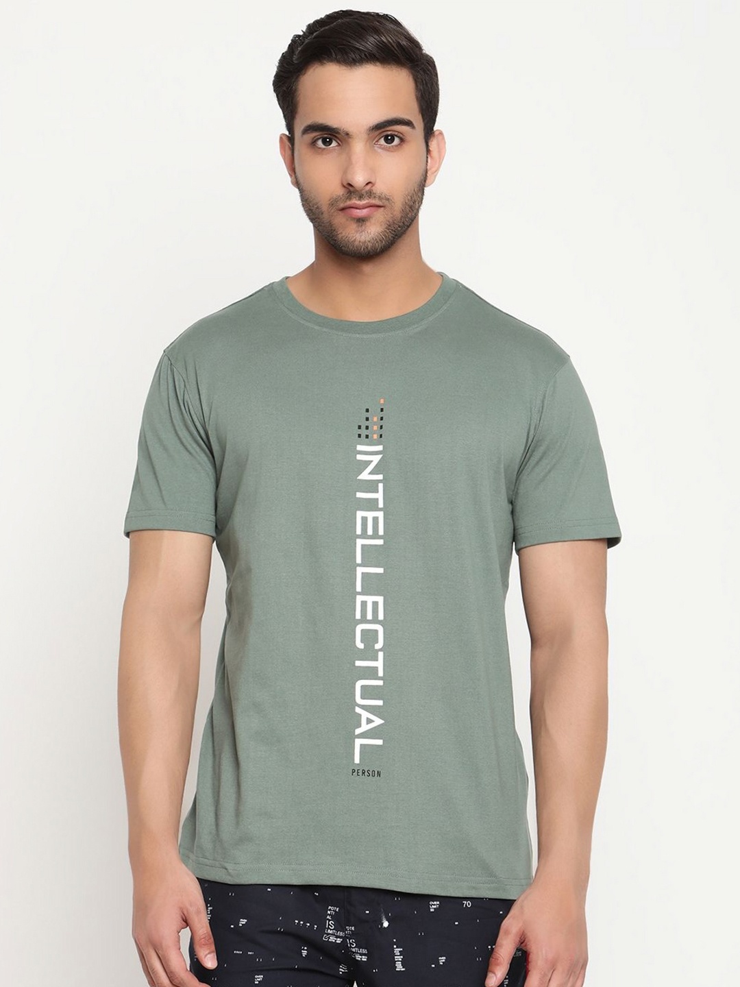 

Cantabil Men Typography Printed Round Neck Cotton T-shirt, Green