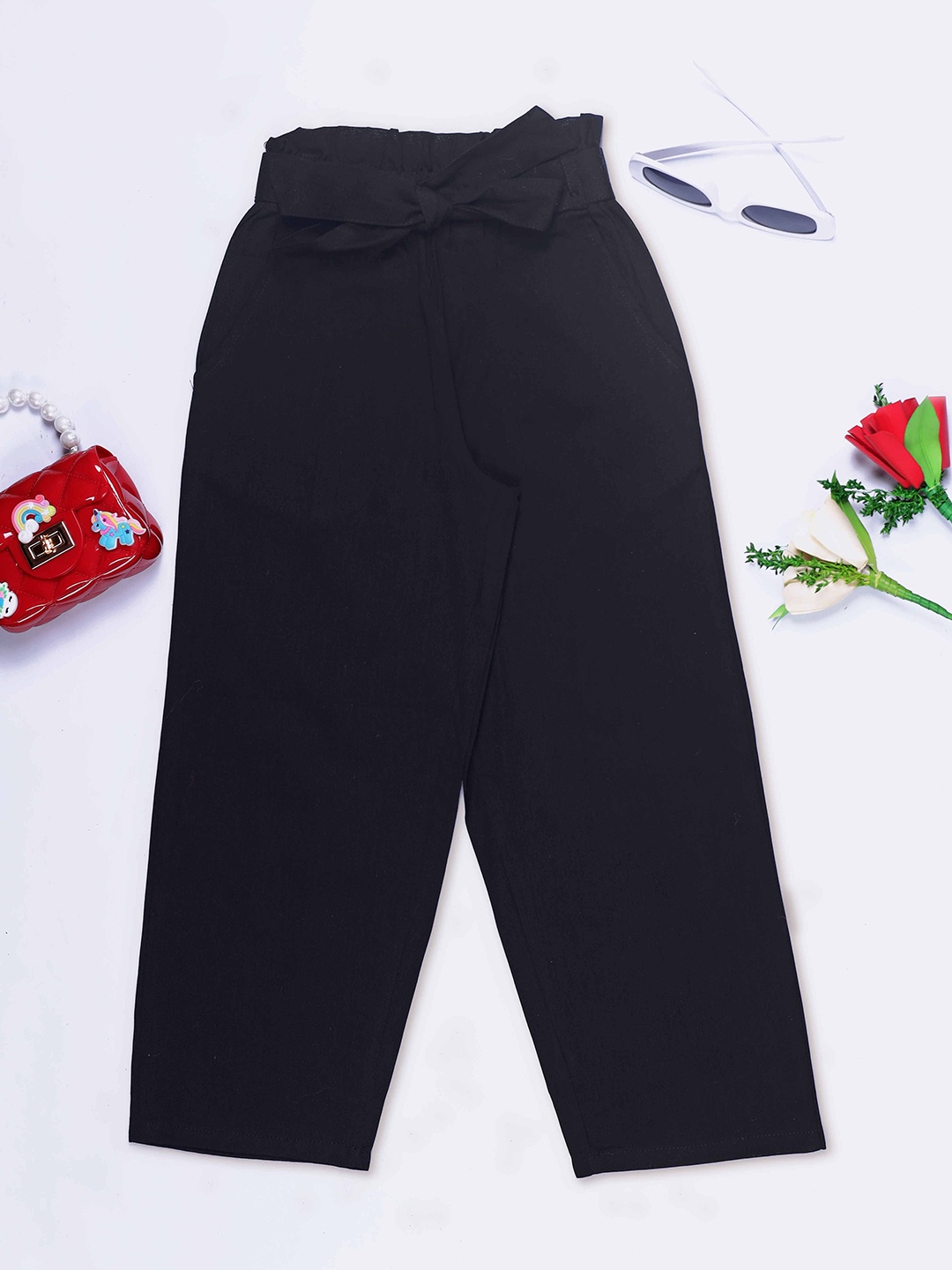 

YK Girls Cotton Smart Mid-Rise Regular Trousers, Black