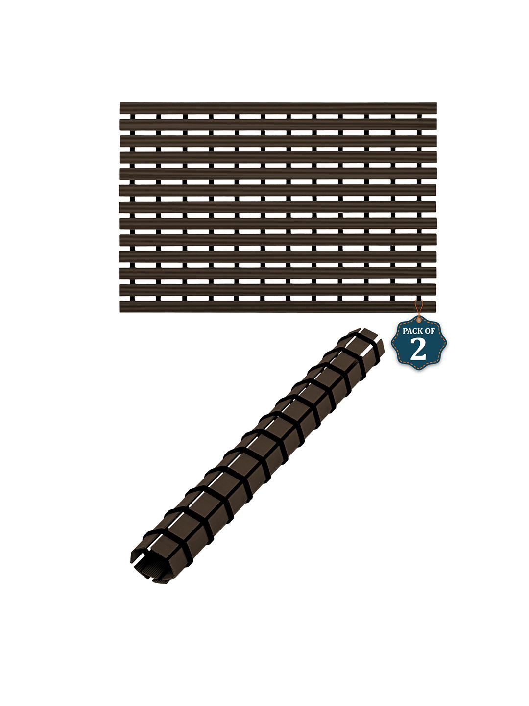 

Kuber Industries Brown & Black 2 Pieces Striped 110 GSM Bath Rugs