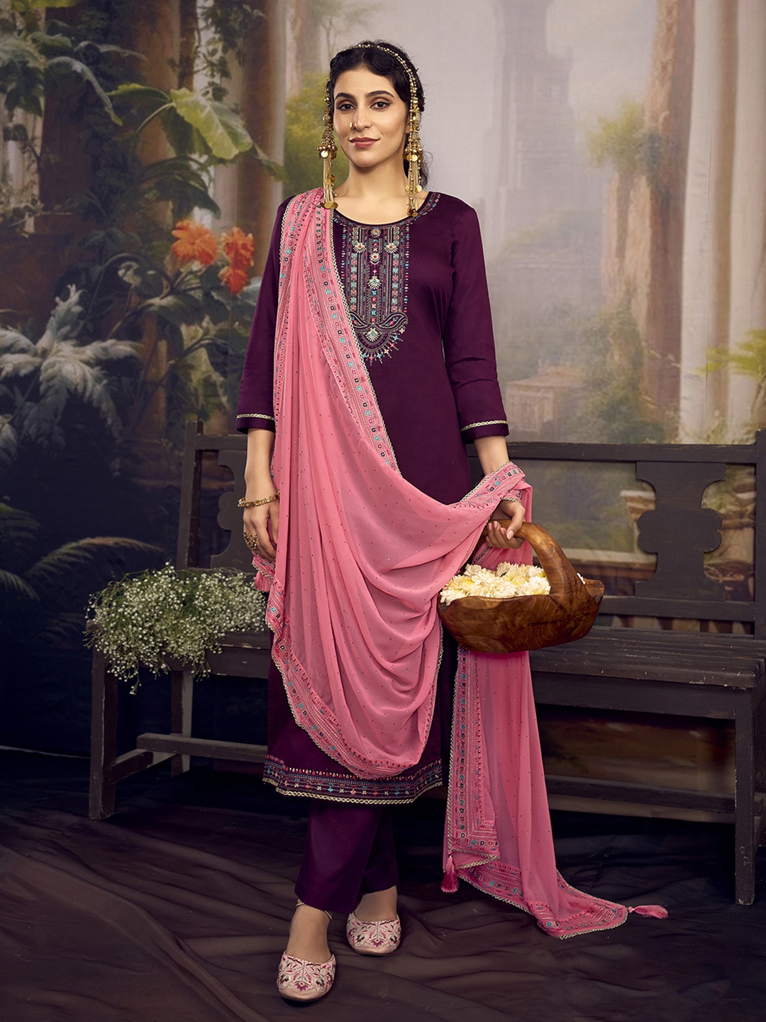 

Anouk Embroidered Unstitched Dress Material, Burgundy