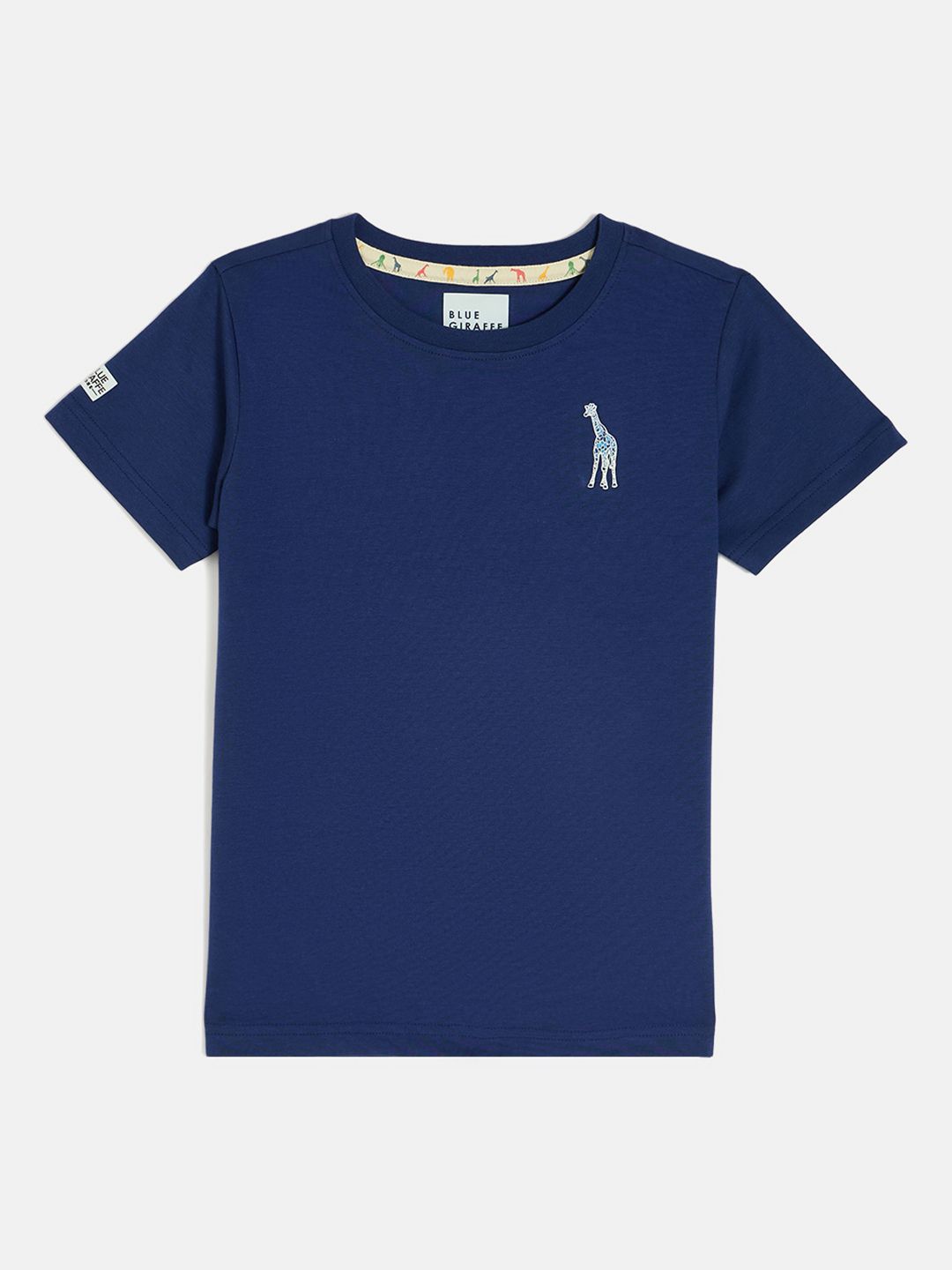 

Blue Giraffe Boys Solid Round Neck Cotton T-shirt, Navy blue
