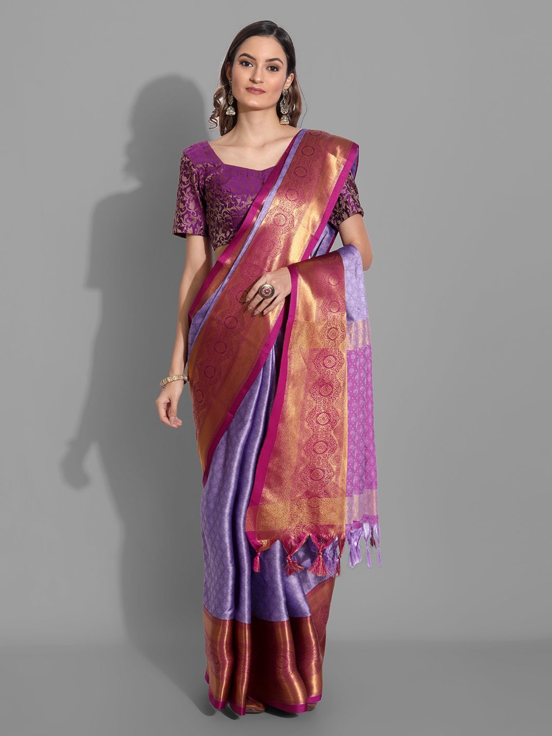 

DIVASTRI Woven Design Zari Silk Blend Mysore Silk Saree, Purple