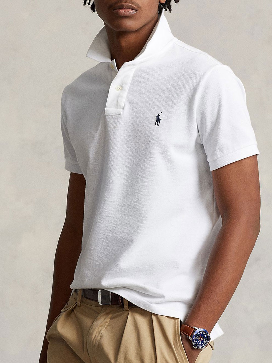 

Polo Ralph Lauren Men Solid Polo Collar Cotton Slim Fit T-shirt, White