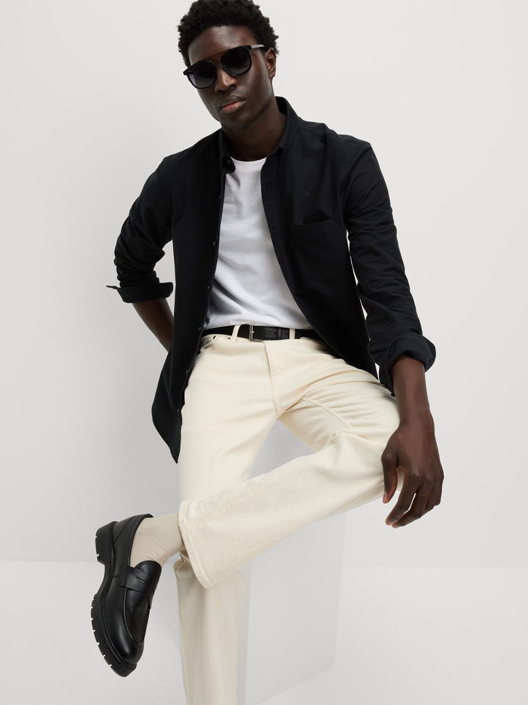 

Marks & Spencer Men Spread Collar Solid Cotton Casual Shirt, Black