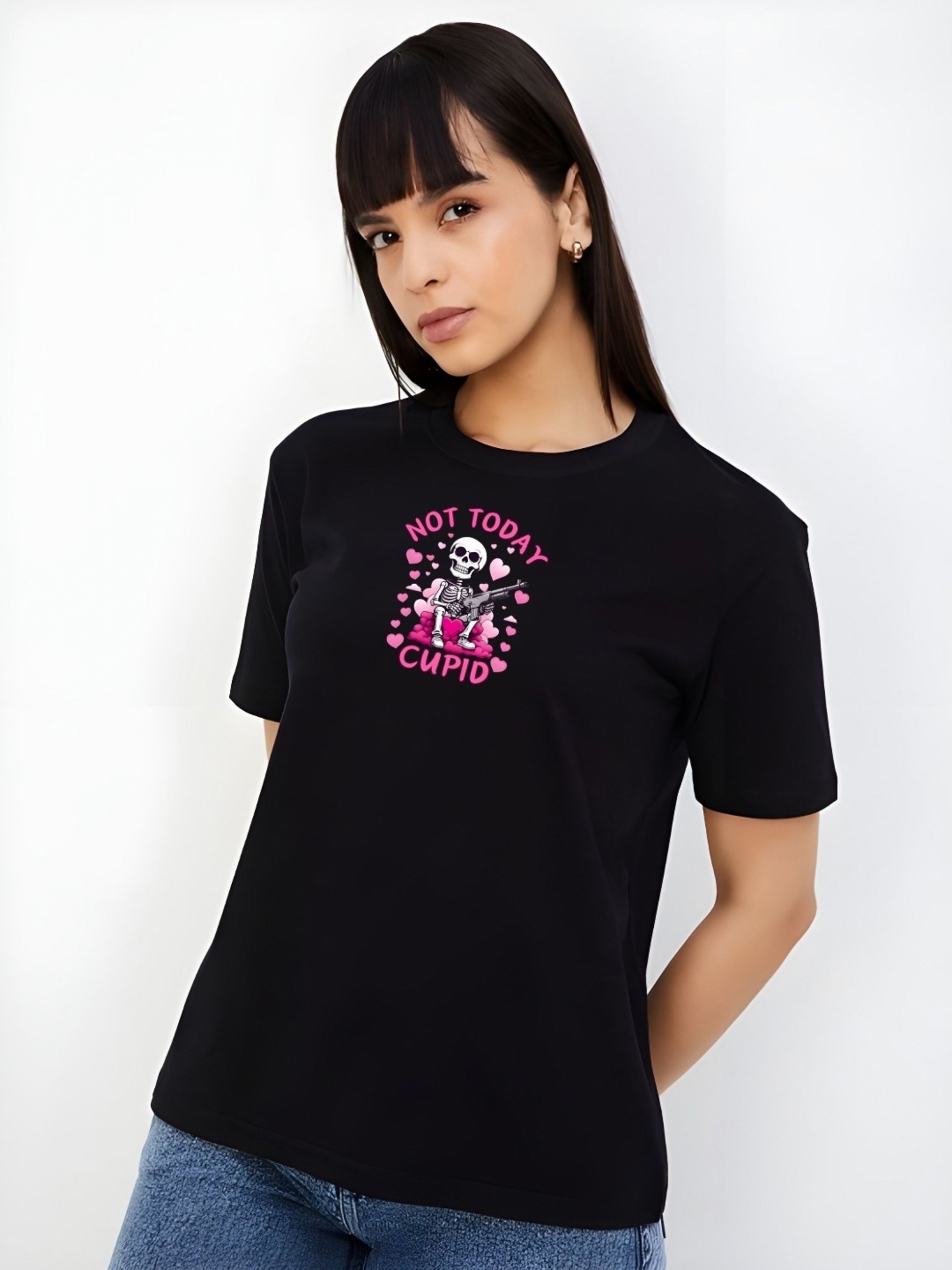 

DressBerry Women Graphic Printed Round Neck Cotton T-shirt, Black