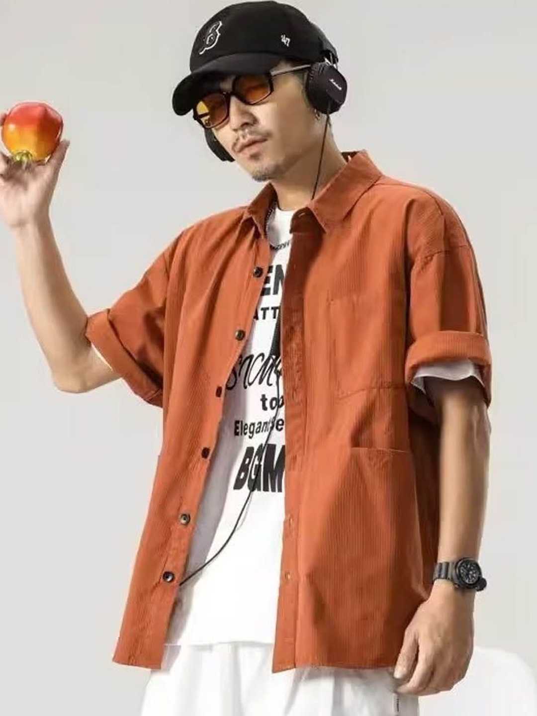 

StyleCast Men Spread Collar Solid Casual Shirt, Orange