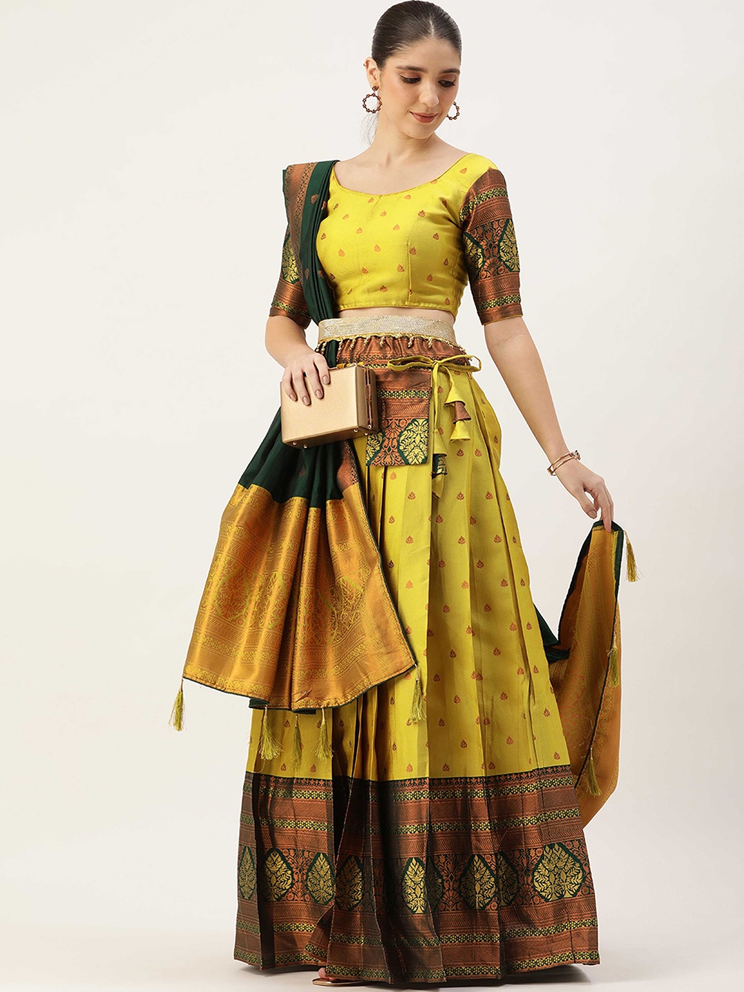 

DIVASTRI Semi-Stitched Lehenga & Unstitched Blouse With Dupatta, Yellow
