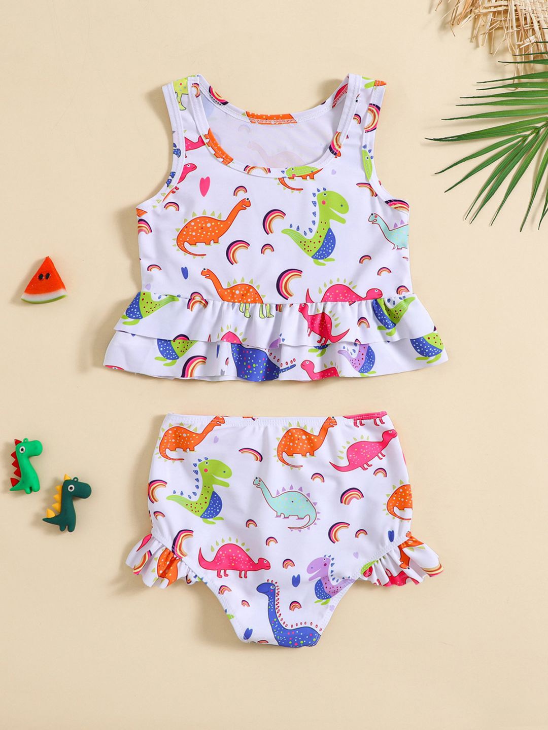 

YK Infant Girls Printed Top & Shorts Swim Set, White