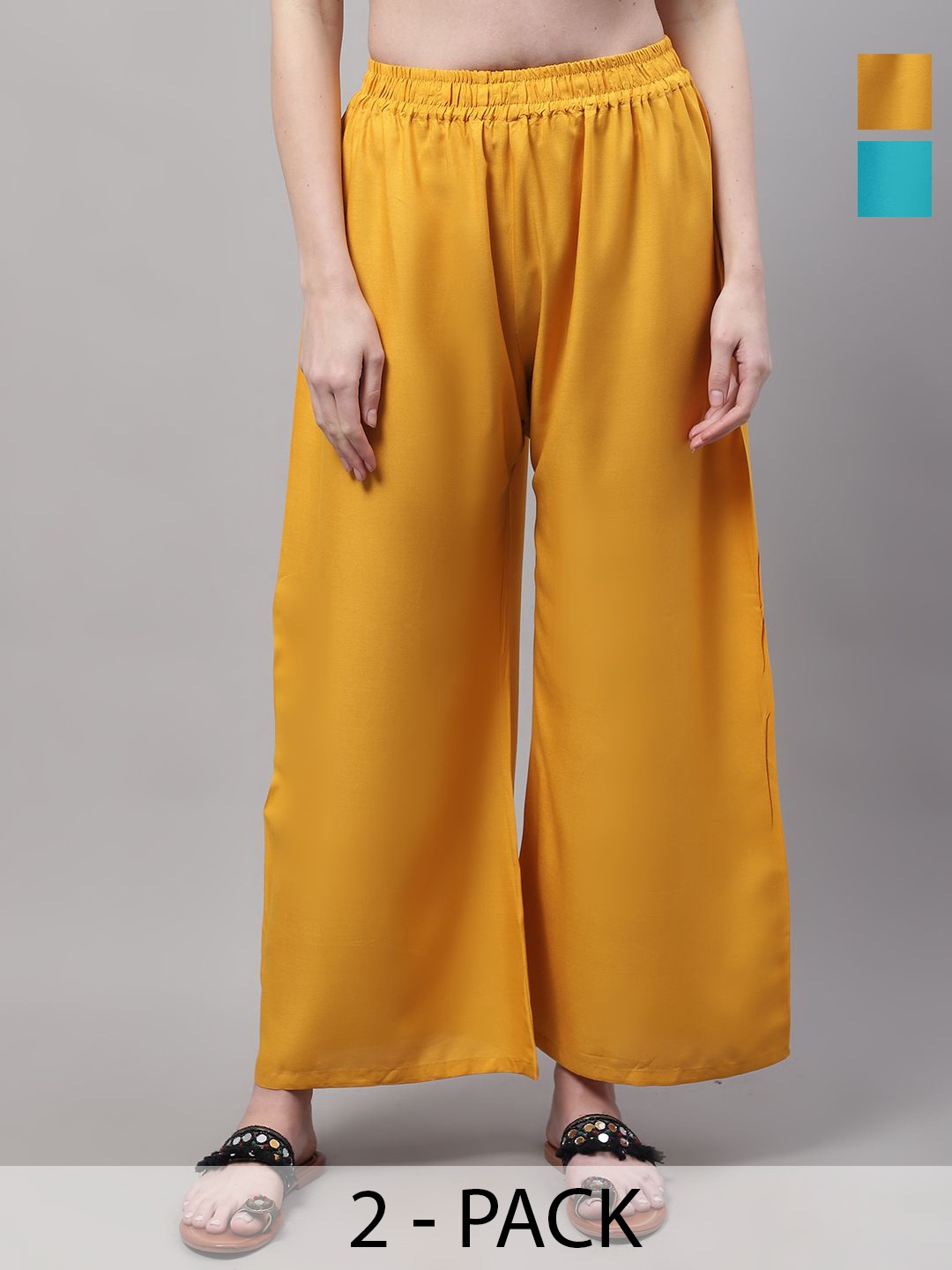 

Valles365 by S.C. Women Pack Of 2 Flared Ethnic Palazzos, Yellow