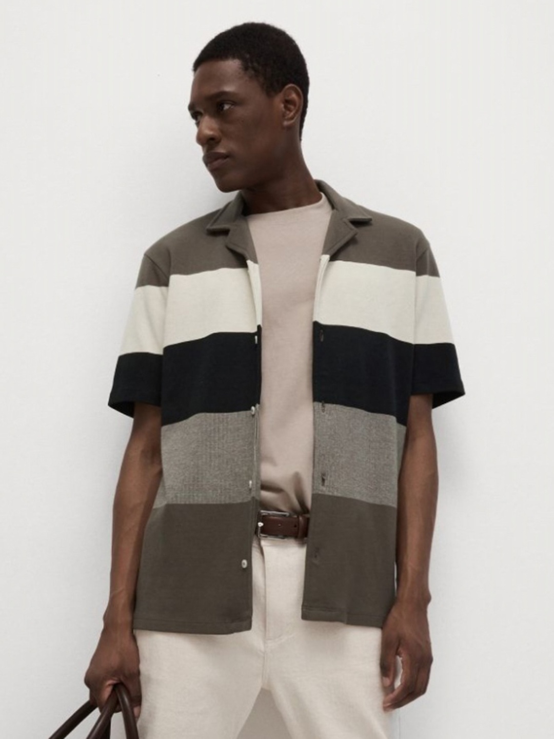 

Marks & Spencer Men Colourblocked Pure Cotton Double Knit Shirt, Grey melange