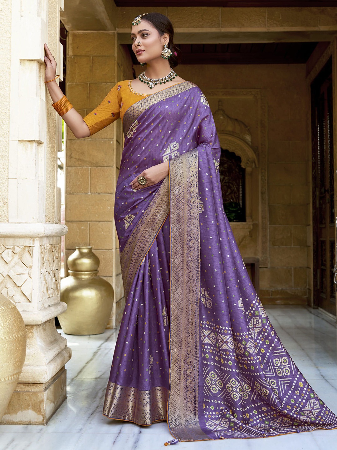 

VIRENDRA TEXTILES Ethnic Motifs Zari Pure Georgette Saree, Purple