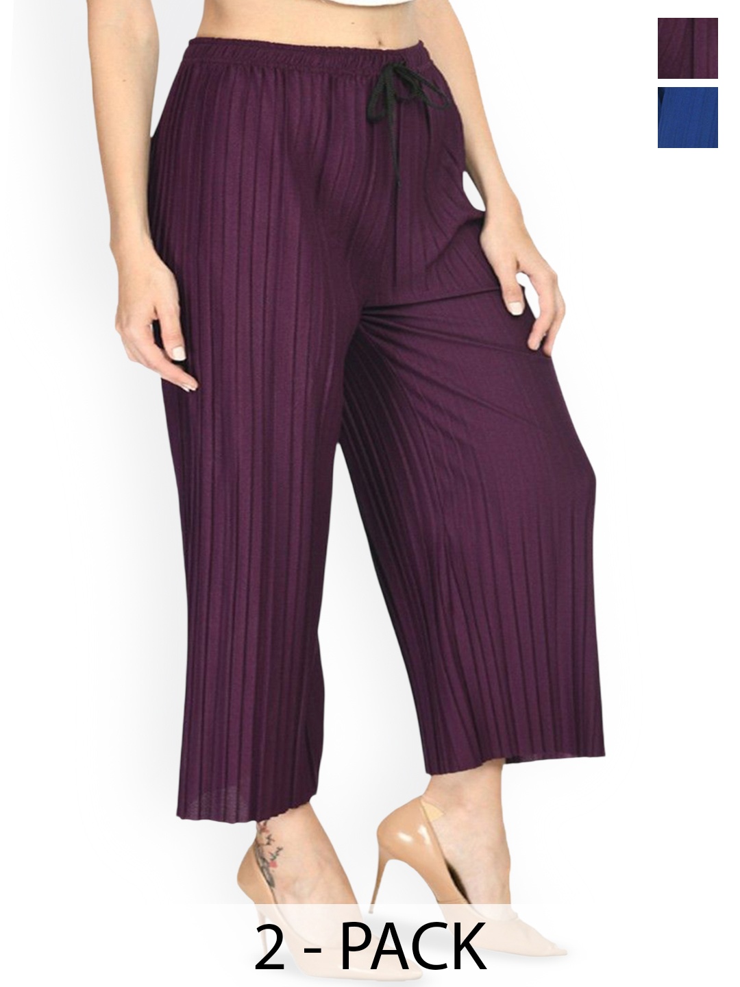 

Purser Women Pack of 2 Original Regular Fit Parallel Trousers, Purple