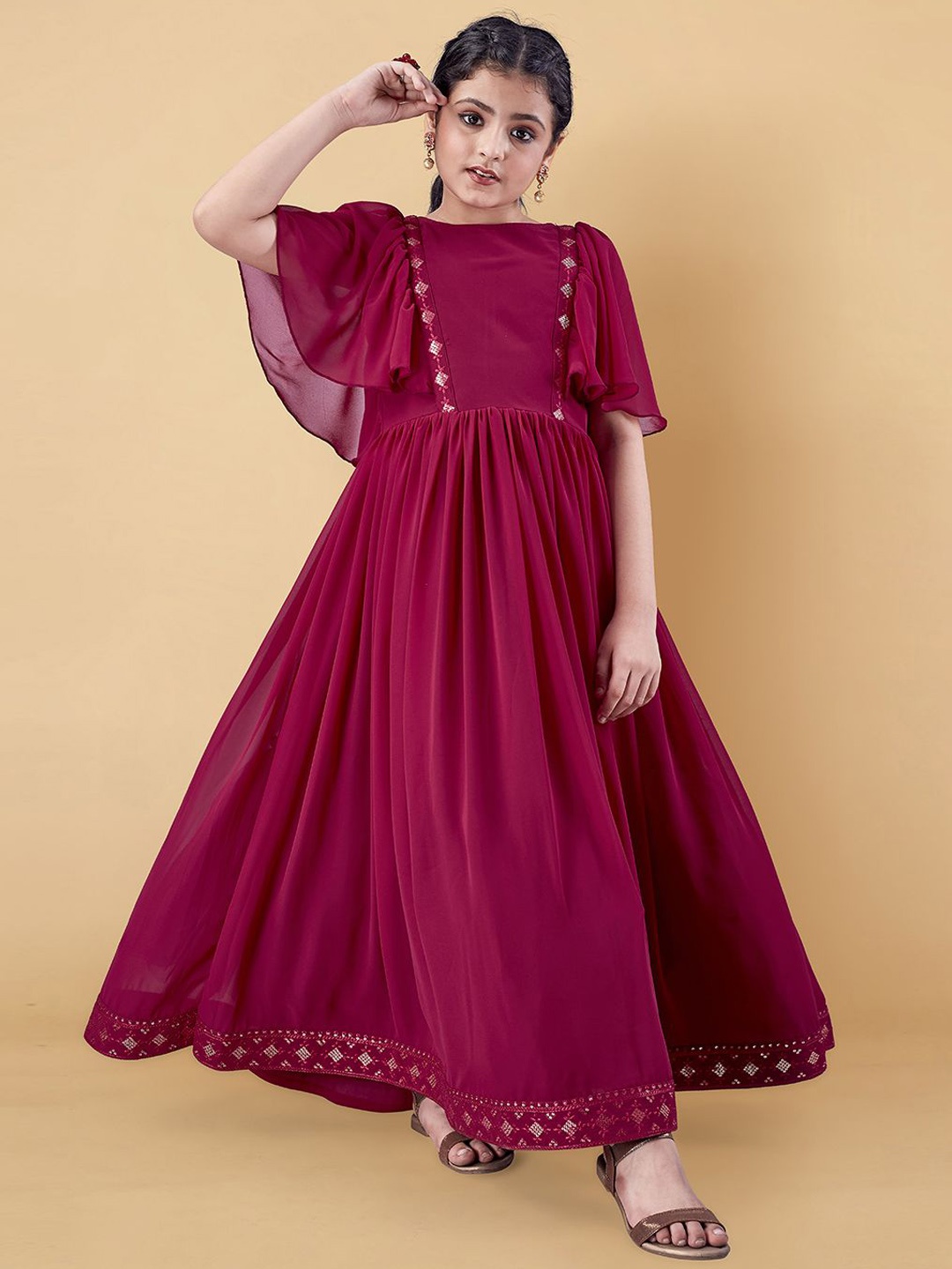 

Sangria Girls Georgette Anarkali Maxi Dress, Pink