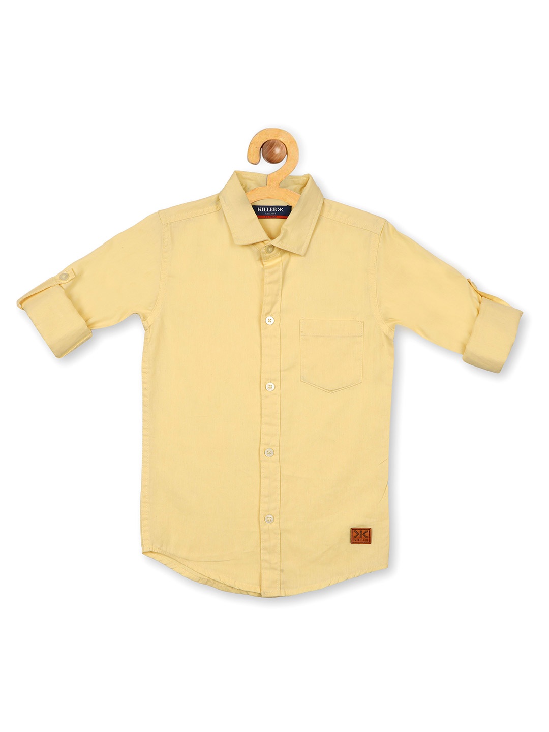 

Killer Boys Straight Slim Fit Spread Collar Solid Cotton Casual Shirt, Yellow