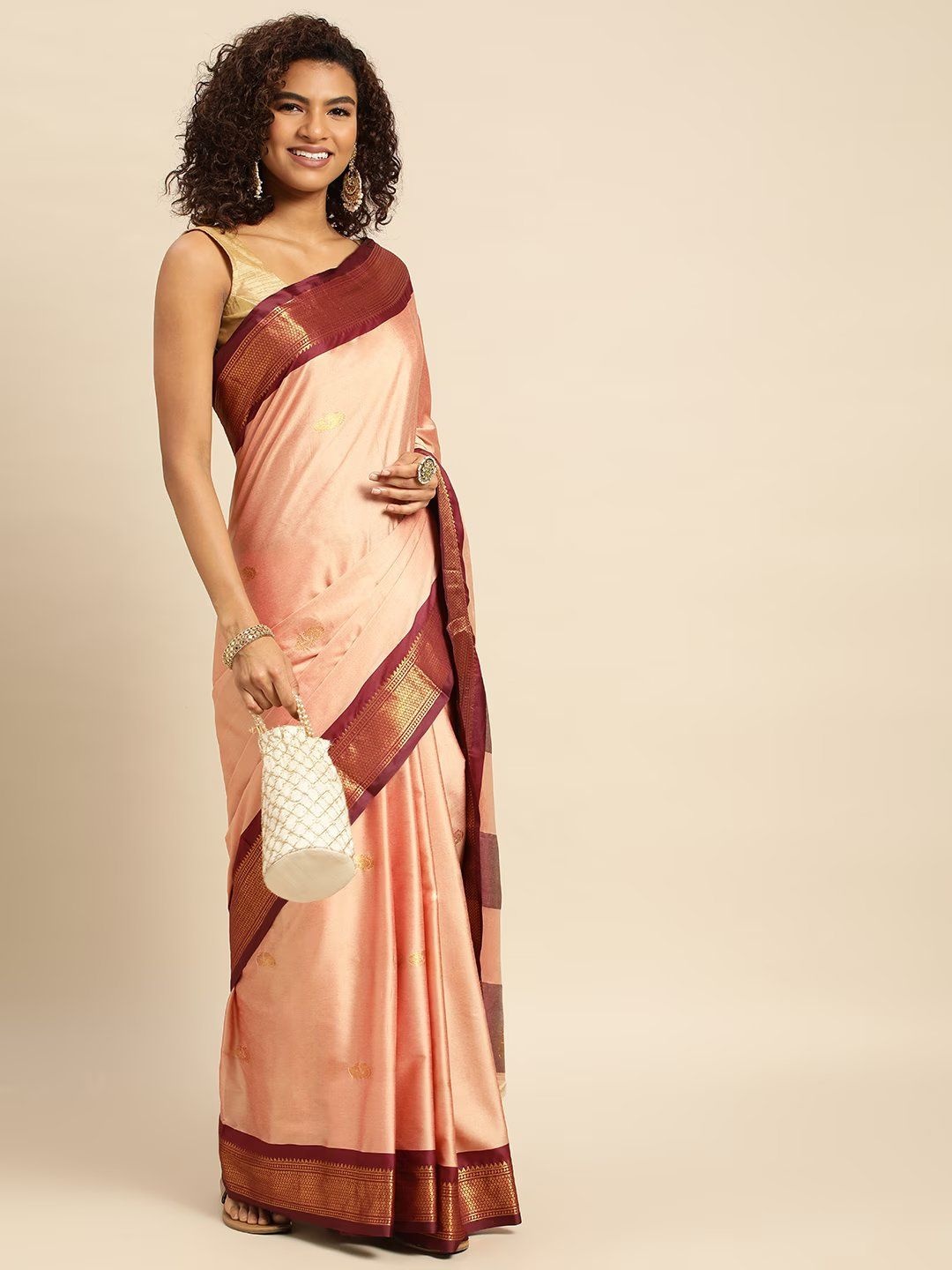 

DIVASTRI Woven Design Zari Pure Silk Saree, Peach