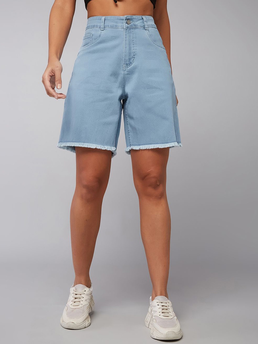 

DOLCE CRUDO Women High-Rise Denim Shorts, Blue