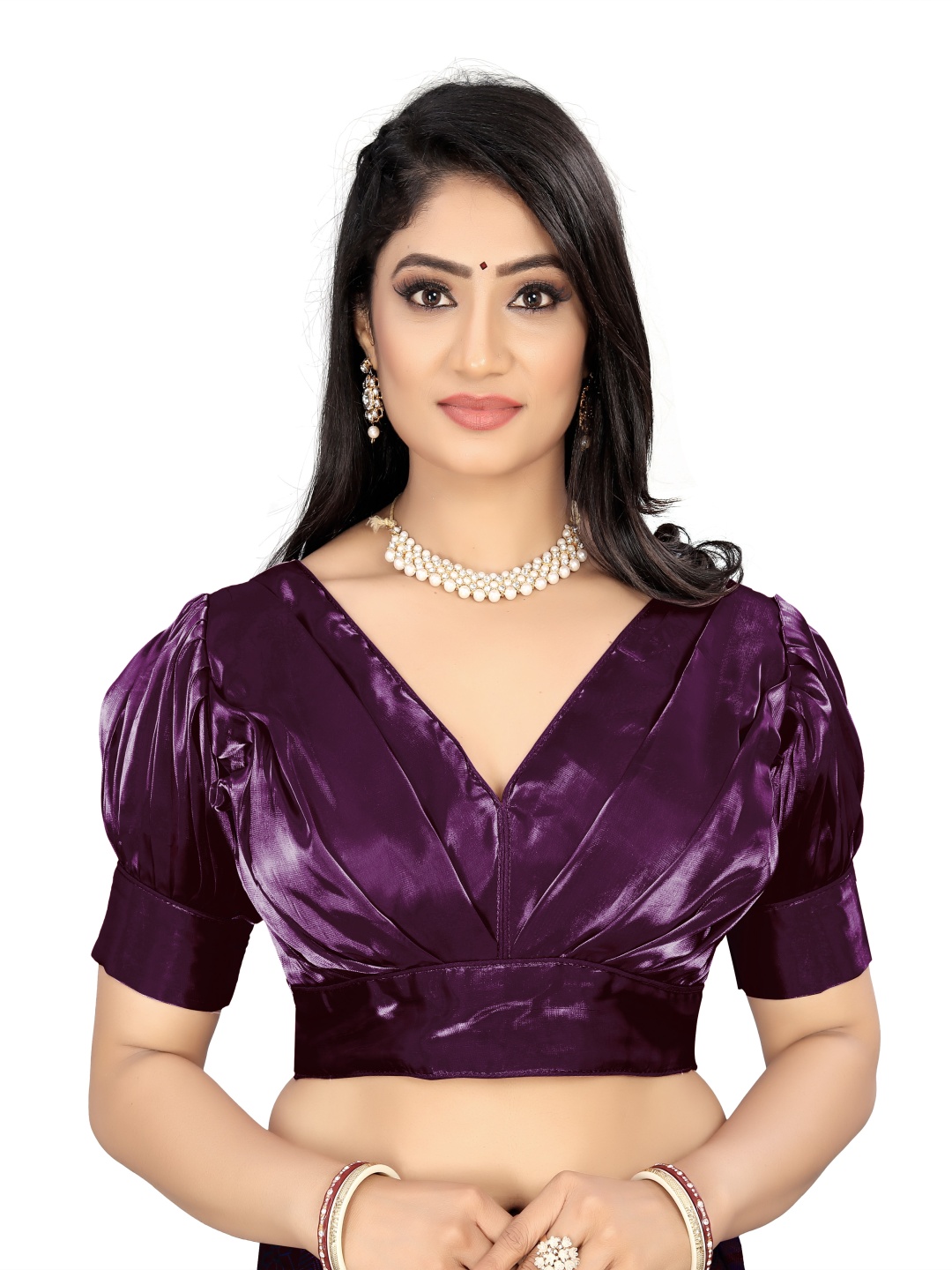 

HERE&NOW V Neck Plated Saree Blouse, Purple
