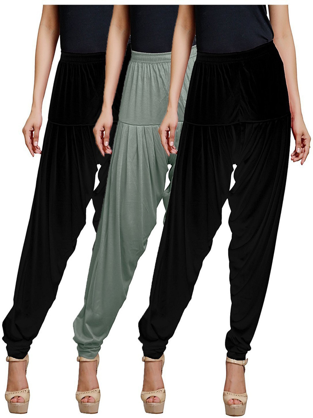

AFRA GARMENTS Women Pack of 3 Mid-Rise Patiala, Black