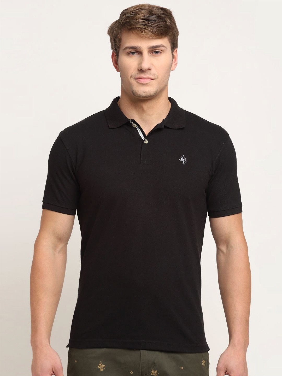 

Cantabil Men Solid Polo Collar Cotton T-shirt, Black