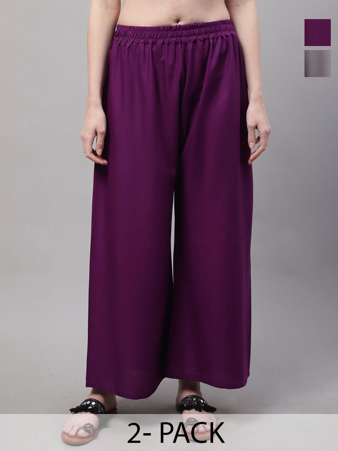 

Valles365 by S.C. Women Pack Of 2 Flared Ethnic Palazzos, Purple