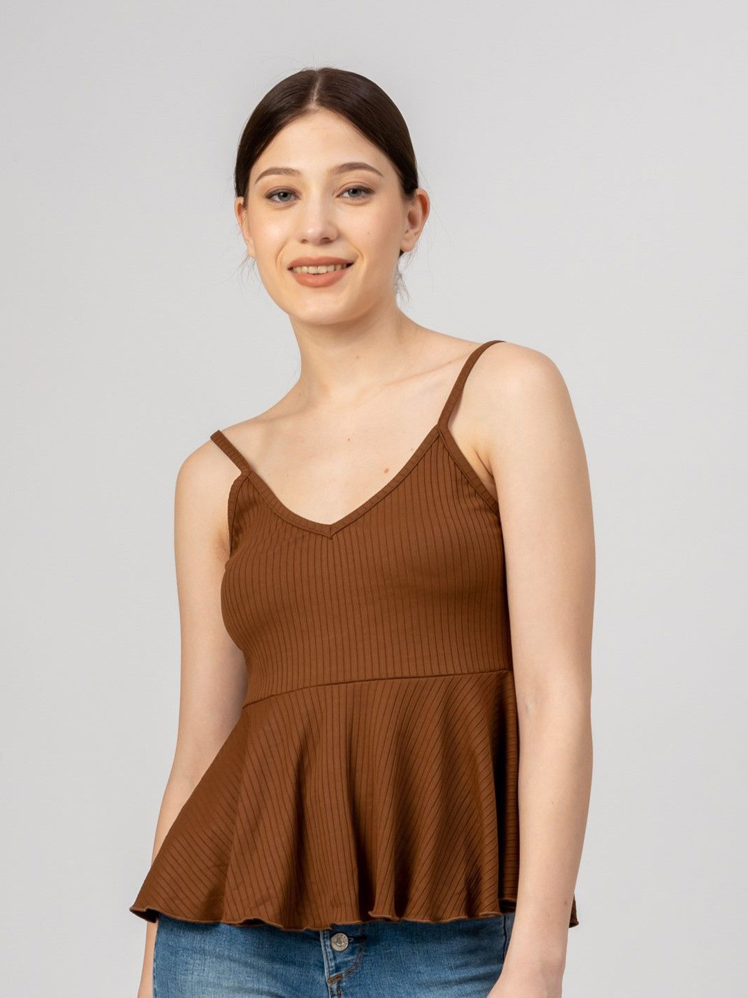 

PYR8 Women Striped Top, Coffee brown