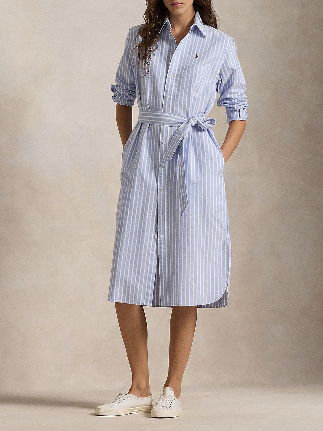 

Polo Ralph Lauren Striped Cotton Oxford Belted Shirtdress, Blue