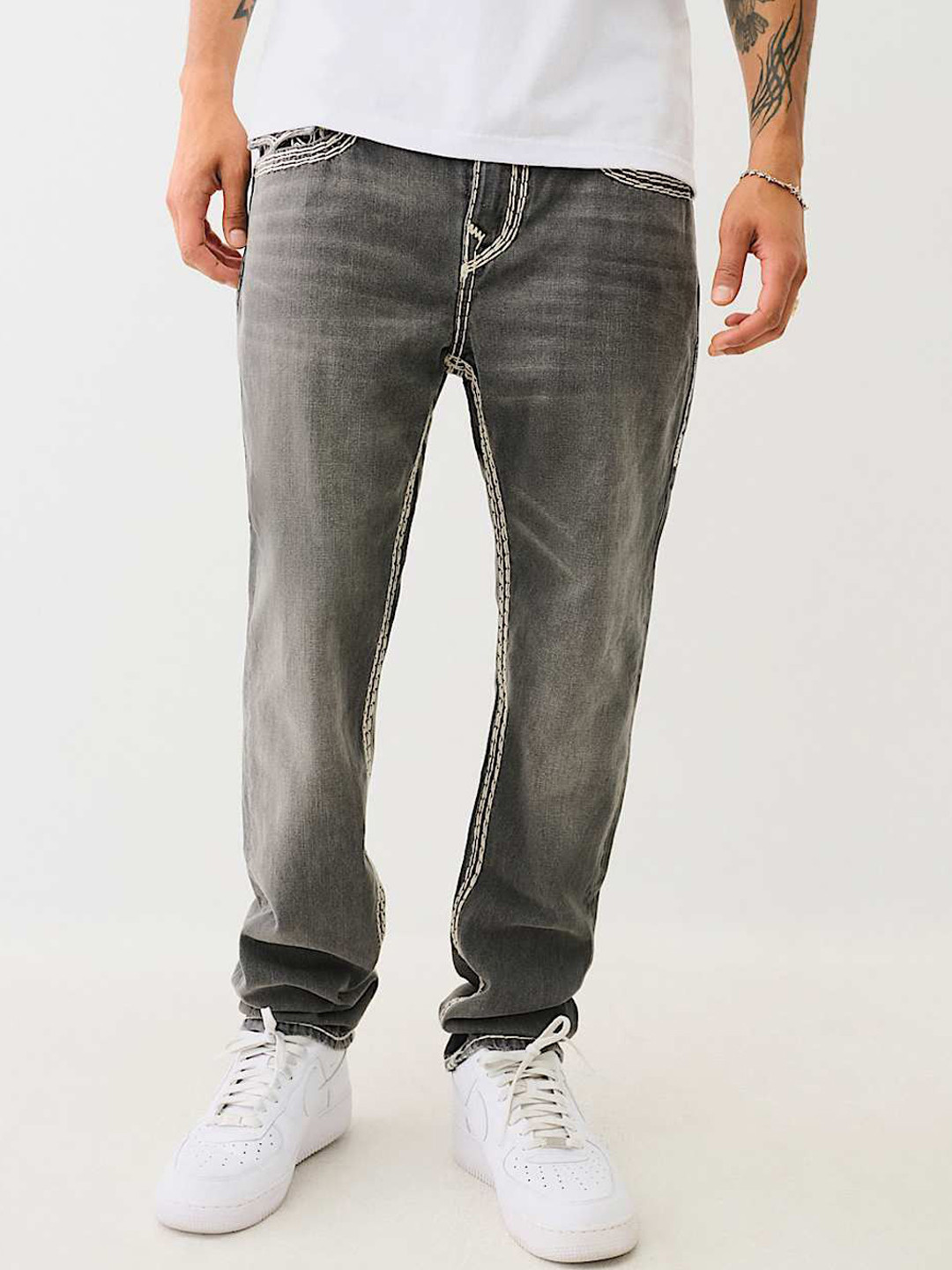 

True Religion Super QT Rocco Slim Fit Mid Rise Washed Jeans, Grey