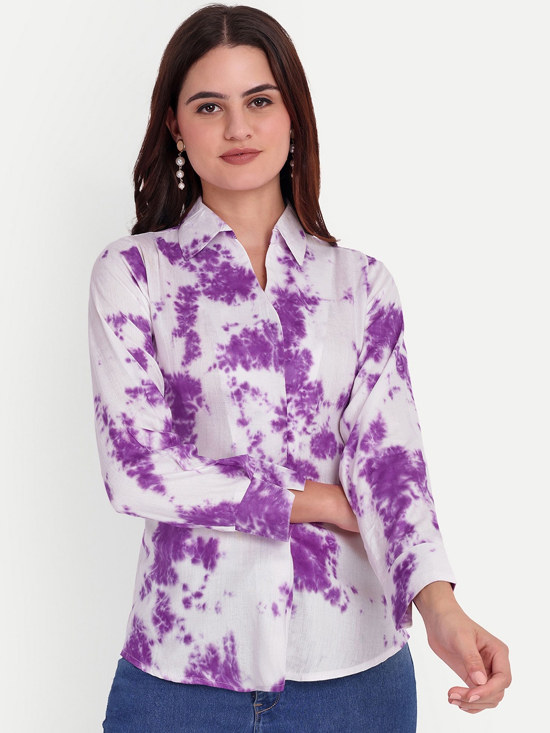 

FNOCKS Floral Print Applique Organic Cotton Top, Purple