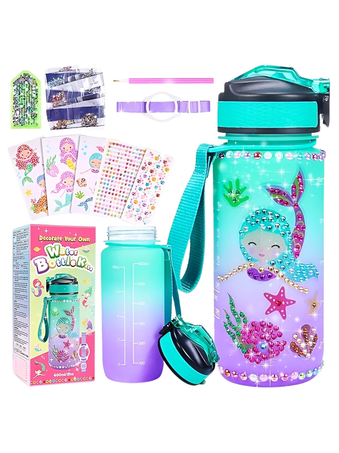 

Tinker Squad Green & Pink Mermaid DIY Plastic Water Bottle 500ml